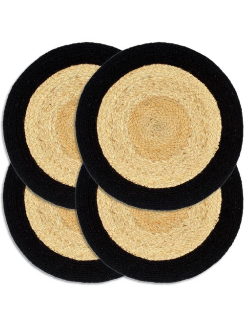 Set de 4 dessous de table en jute et coton tressés ronds - vidaxl - Kiabi