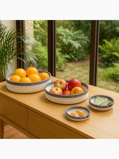 Set de 4 paniers en corde gris et blanc - Kiabi