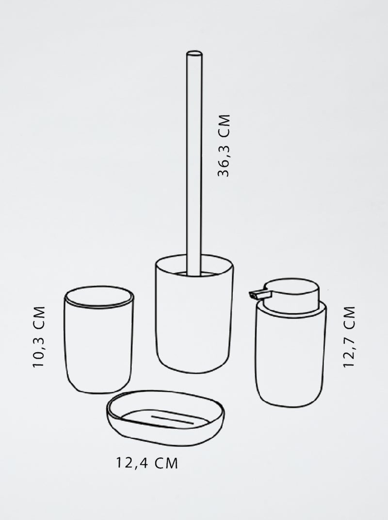 Set de 4 pièces porte savon + distributeur à savon + pot à brosse à dent + brosse de toilette Blanc - Kiabi