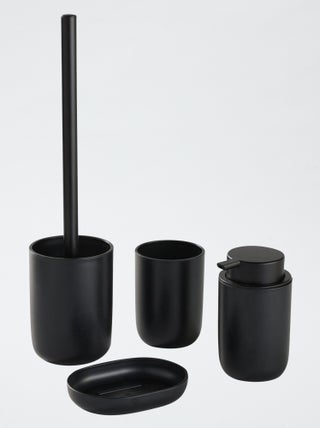 Set de 4 pièces porte savon + distributeur à savon + pot à brosse à dent + brosse de toilette