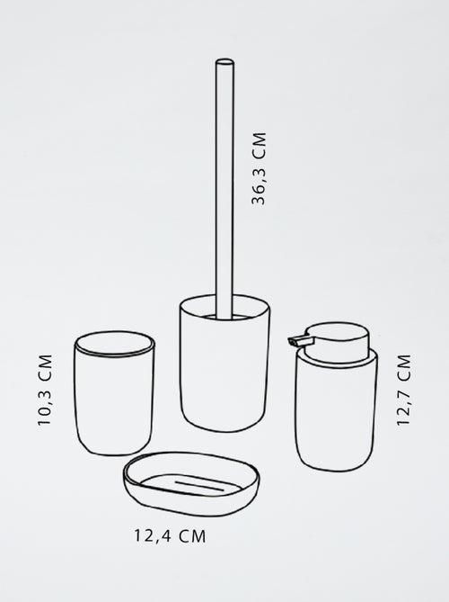 Set de 4 pièces porte savon + distributeur à savon + pot à brosse à dent + brosse de toilette - Kiabi
