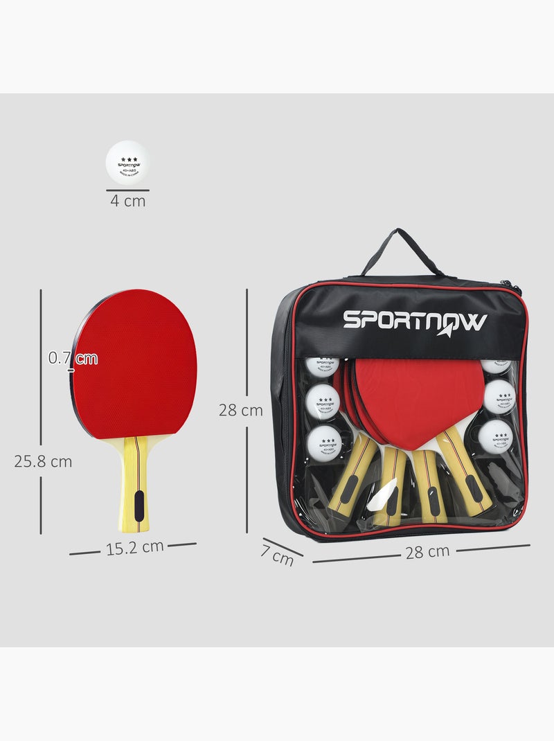 Set de 4 raquettes de tennis de table ping-pong avec 8 balles et sacoche Rouge - Kiabi