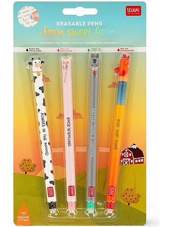 Set de 4 Stylos à Encre Gel Effaçable Farm Sweet Farm