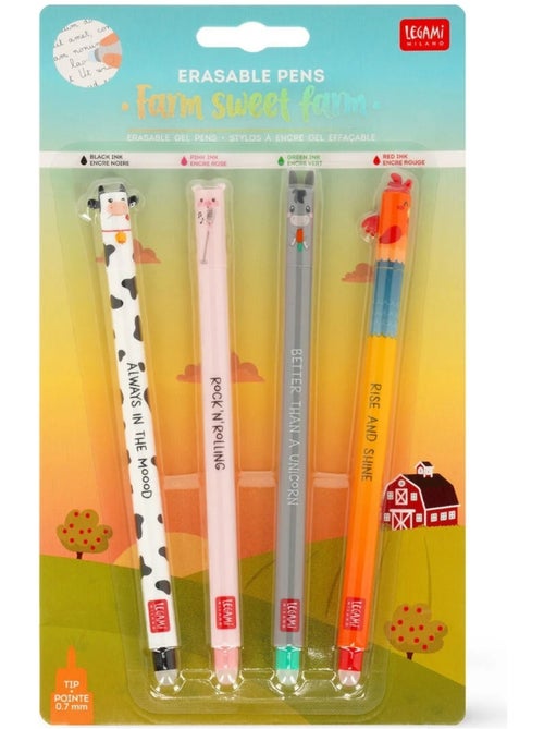 Set de 4 Stylos à Encre Gel Effaçable Farm Sweet Farm - Kiabi Set de 4 Stylos à Encre Gel Effaçable Farm Sweet Farm - Kiabi