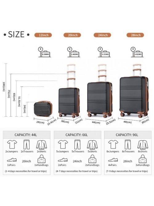 Set de 4 valises - 28+51.5+65+74 cm rigide 4 roulettes serrure tsa - kono - Kiabi Set de 4 valises - 28+51.5+65+74 cm rigide 4 roulettes serrure tsa - kono - Kiabi