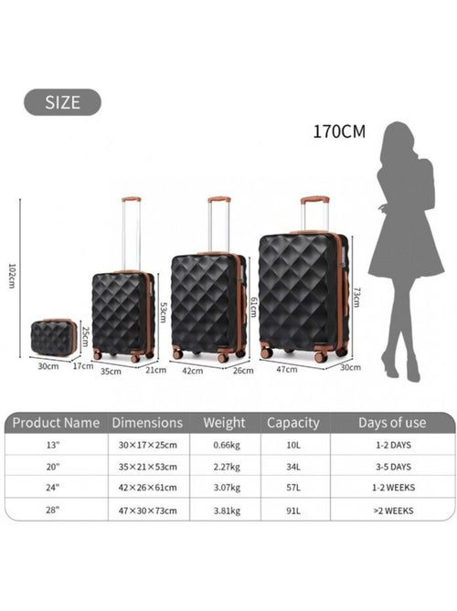 Set de 4 valises - 30/53/61/73 cm rigide 4 roulettes serrure tsa - british traveller - Kiabi
