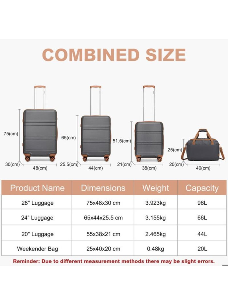 Set de 4 valises - 51.5/65/74 cm abs+pc 4 roulettes serrure tsa - kono Gris - Kiabi