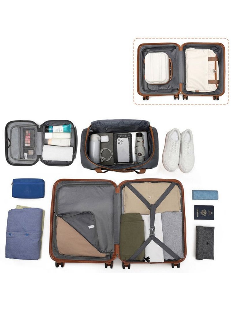 Set de 4 valises - 51.5/65/75 cm abs 4 roulettes serrure tsa - kono Gris - Kiabi