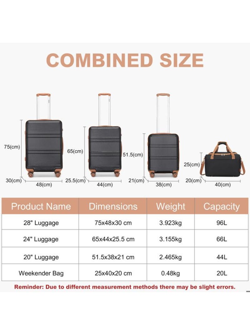 Set de 4 valises - 51.5/65/75 cm abs 4 roulettes serrure tsa - kono Noir - Kiabi