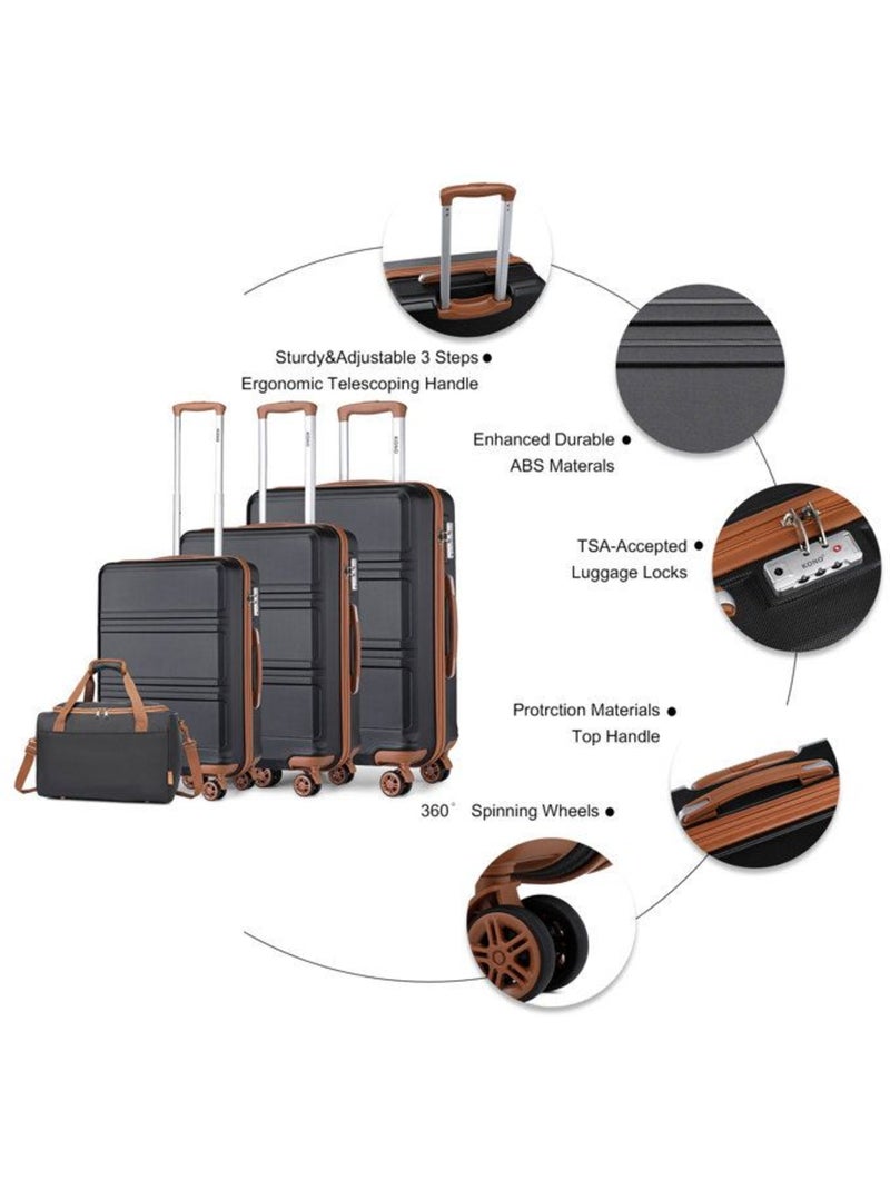 Set de 4 valises - 51.5/65/75 cm abs 4 roulettes serrure tsa - kono Noir - Kiabi
