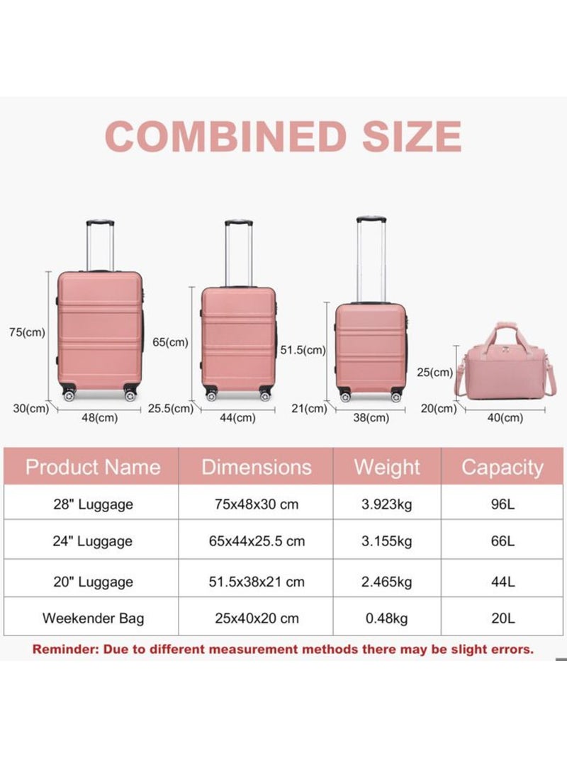 Set de 4 valises - 51.5/65/75 cm abs 4 roulettes serrure tsa - kono Rose - Kiabi