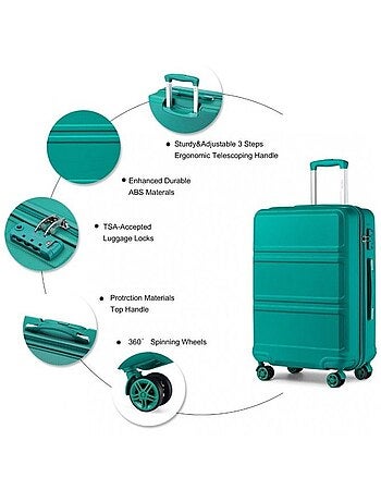 Set de 4 valises - 51.5/65/75 cm, rigide abs, extensible, 4 roues 360°, serrure tsa - kono