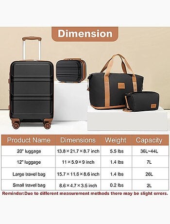 Set de 4 valises - 51.5x38x21 cm abs serrure tsa - kono