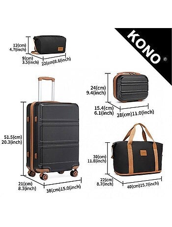 Set de 4 valises - 51.5x38x21 cm abs serrure tsa - kono