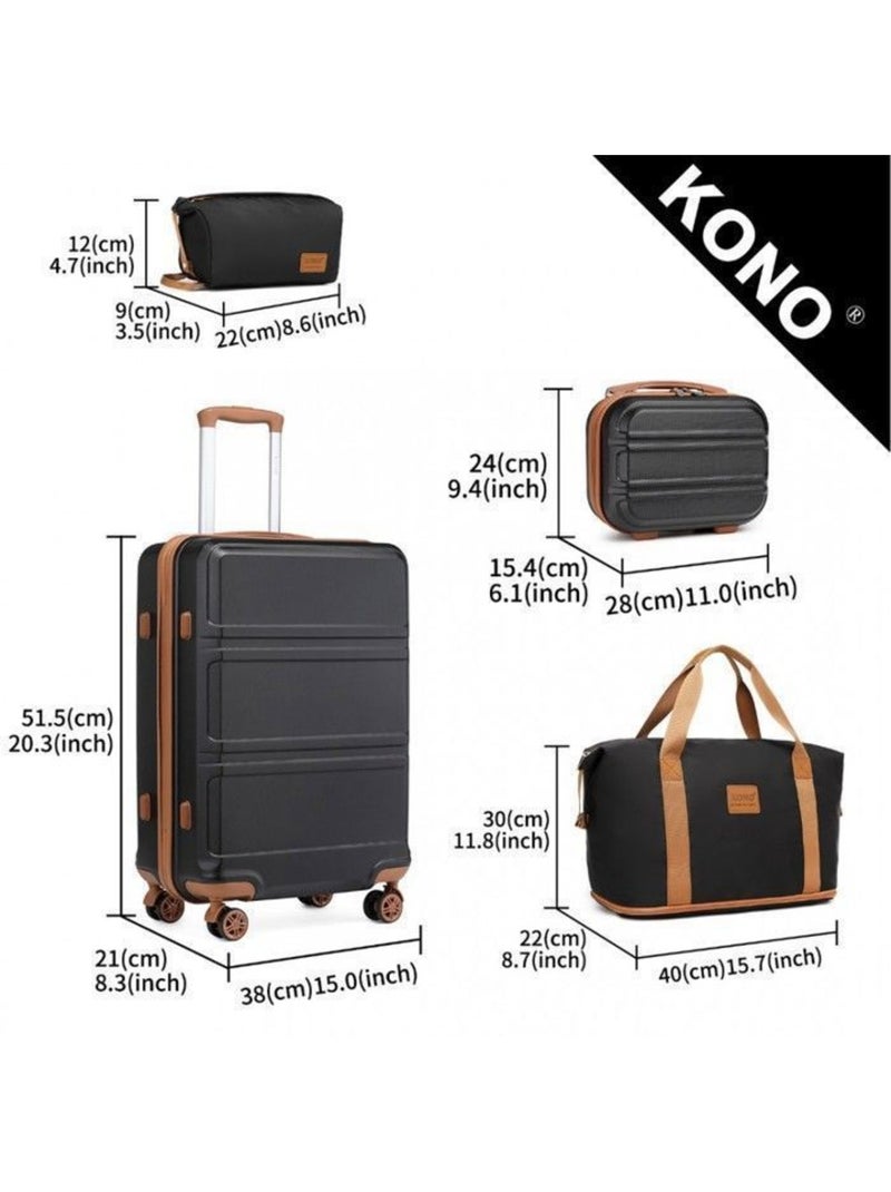 Set de 4 valises - 51.5x38x21 cm abs serrure tsa - kono Noir - Kiabi