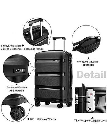 Set de 4 valises - 55/65/76 cm, souple, 4 roues 360°, serrure tsa - kono