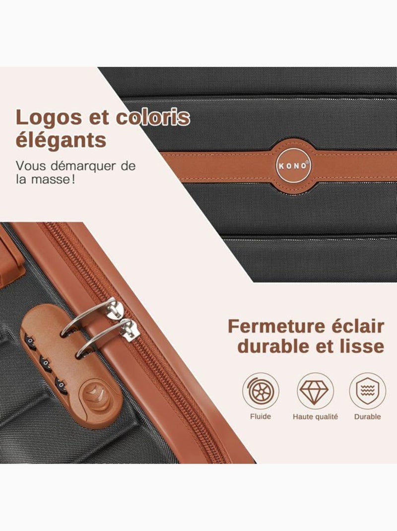 Set de 4 valises - 55/66/76 cm, rigide abs + pc, 4 roues - kono Noir - Kiabi