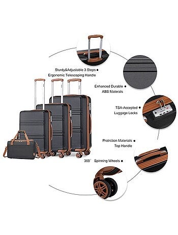 Set de 4 valises - abs 4 roulettes serrure tsa - kono