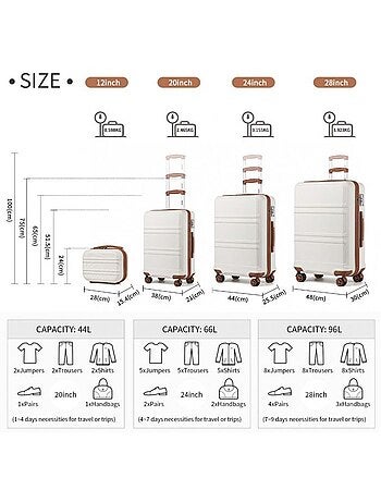 Set de 4 valises - abs+pc 4 roulettes serrure tsa - kono