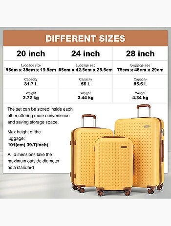 Set de 4 valises - abs+pc 4 roulettes serrure tsa - kono