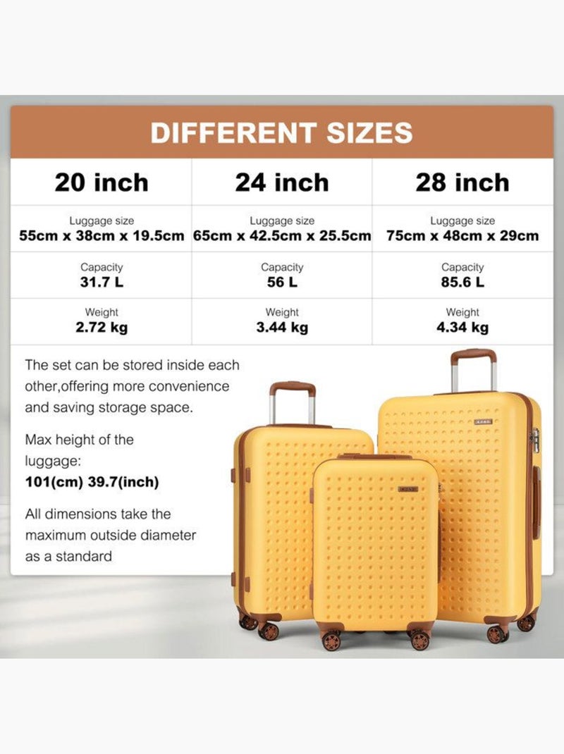 Set de 4 valises - abs+pc 4 roulettes serrure tsa - kono Jaune - Kiabi