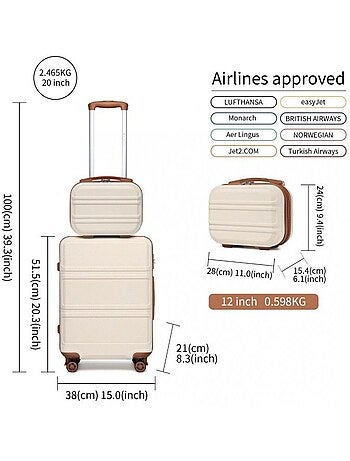 Set de 4 valises - rigide abs + pc, extensible, serrure tsa - kono