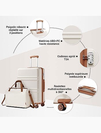 Set de 4 valises - rigide, abs + polycarbonate, légère, 4 roulettes - kono