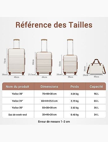Set de 4 valises - rigide, abs + polycarbonate, légère, 4 roulettes - kono