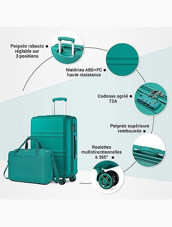 Set de 4 valises - rigide, abs + polycarbonate, légère, 4 roulettes - kono