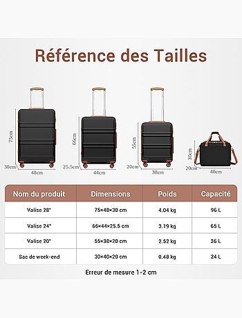 Set de 4 valises - rigide, abs + polycarbonate, légère, 4 roulettes - kono