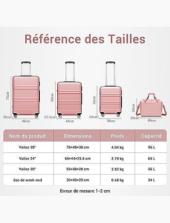 Set de 4 valises - rigide, abs + polycarbonate, légère, 4 roulettes - kono