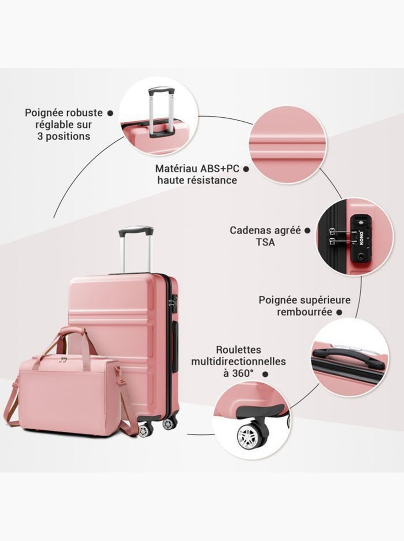Set de 4 valises - rigide, abs + polycarbonate, légère, 4 roulettes - kono Rose - Kiabi