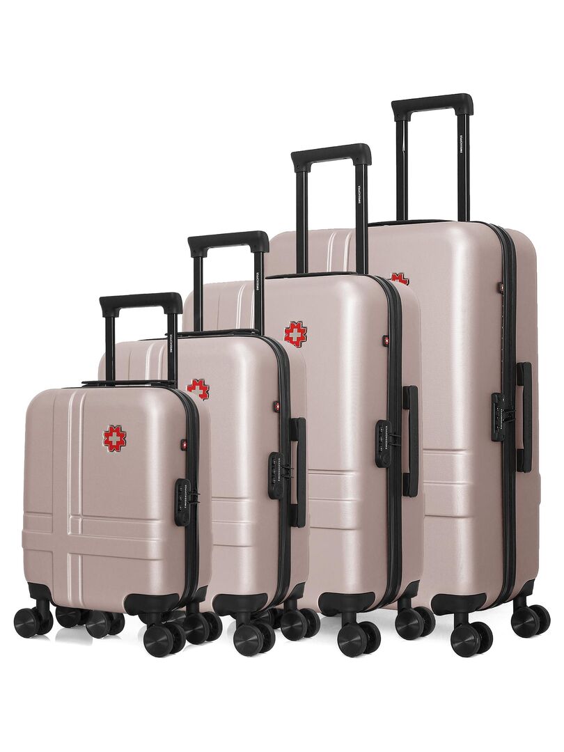 Set De 4 Valises + Vanity Case LALAHO - ABS, Roues 360°, Cadenas, Tailles 20/24/28/12 Pouces (Or Rose)