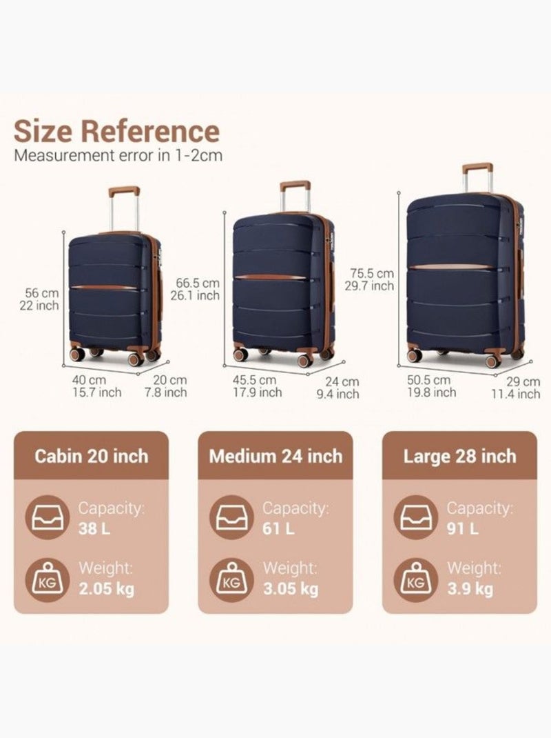 Set de 5 bagages - rigide, polypropylène, légère, 4 roulettes - kono Bleu - Kiabi