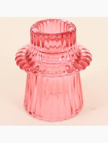 Set de 5 bougeoirs en verre rose assortis