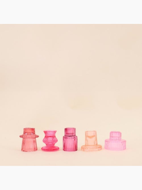 Set de 5 bougeoirs en verre rose assortis - Kiabi