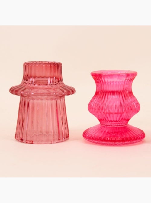 Set de 5 bougeoirs en verre rose assortis - Kiabi