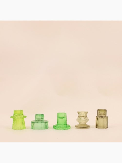 Set de 5 bougeoirs en verre vert assortis - Kiabi