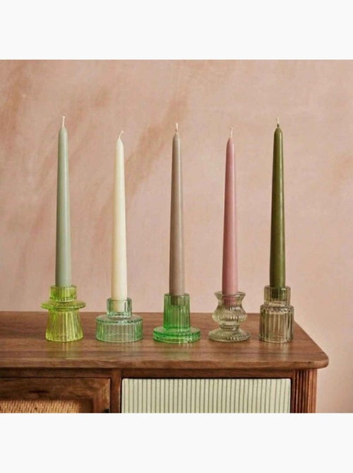 Set de 5 bougeoirs en verre vert assortis - Kiabi