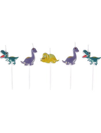 Set de 5 bougies d'anniversaire Dinosaures multicolores Happy dino
