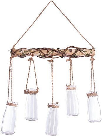 Set de 5 soliflores suspendus sur branche bois et jute SID