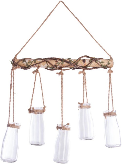 Set de 5 soliflores suspendus sur branche bois et jute SID - Kiabi
