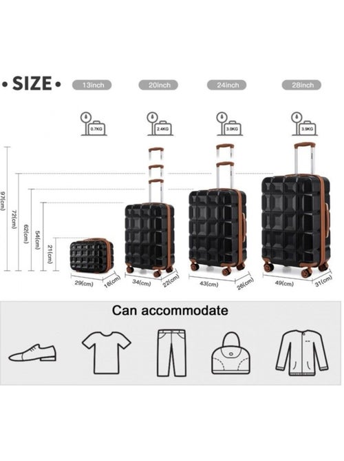 Set de 5 valises - 54x34x22 cm, abs, 4 roues, serrure tsa - kono - Kiabi