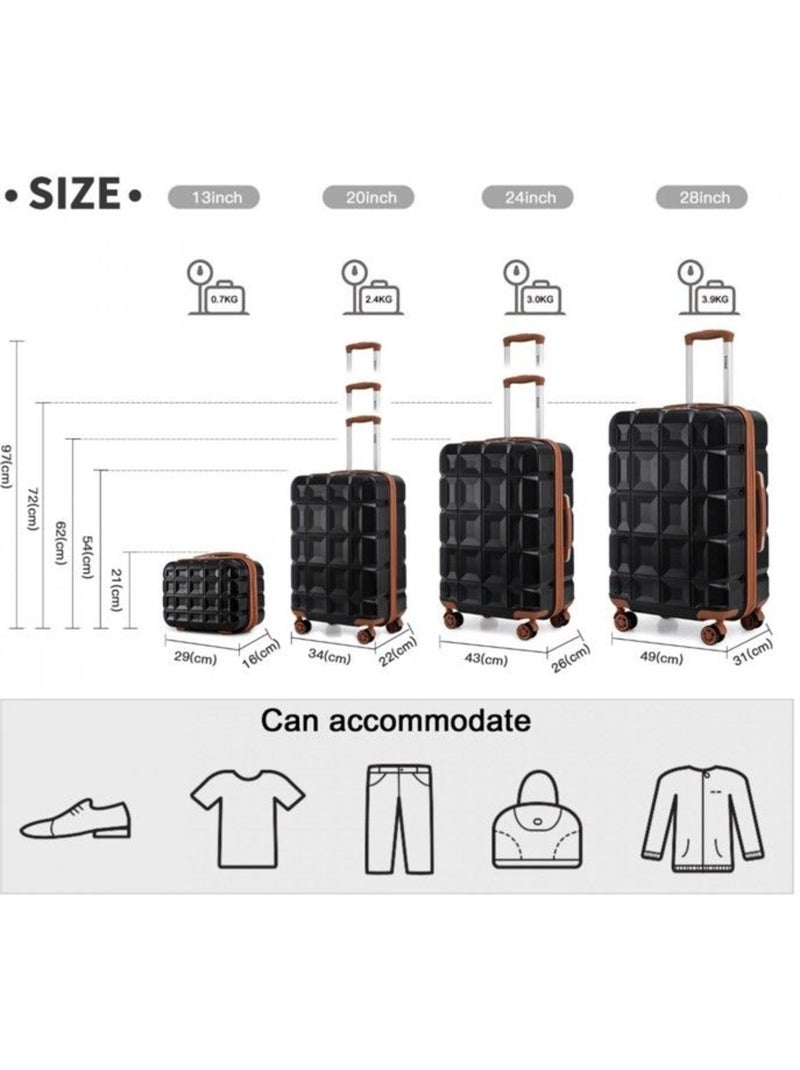 Set de 5 valises - 54x34x22 cm, abs, 4 roues, serrure tsa - kono Noir - Kiabi