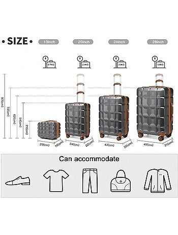 Set de 5 valises - 54x34x22 cm abs 4 roulettes serrure tsa - kono