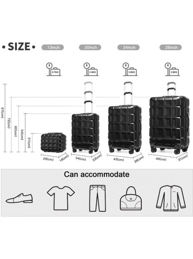 Set de 5 valises - 54x34x22 cm, rigide abs, 4 roues, serrure tsa - kono Noir - Kiabi