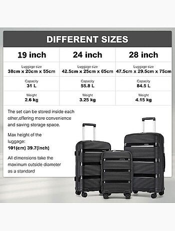 Set de 5 valises - 55/65/76 cm, rigide abs, 4 roues 360°, serrure tsa - kono