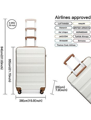 Set de 5 valises - 55/66/75 cm, rigide abs, 4 roues, serrure tsa - kono