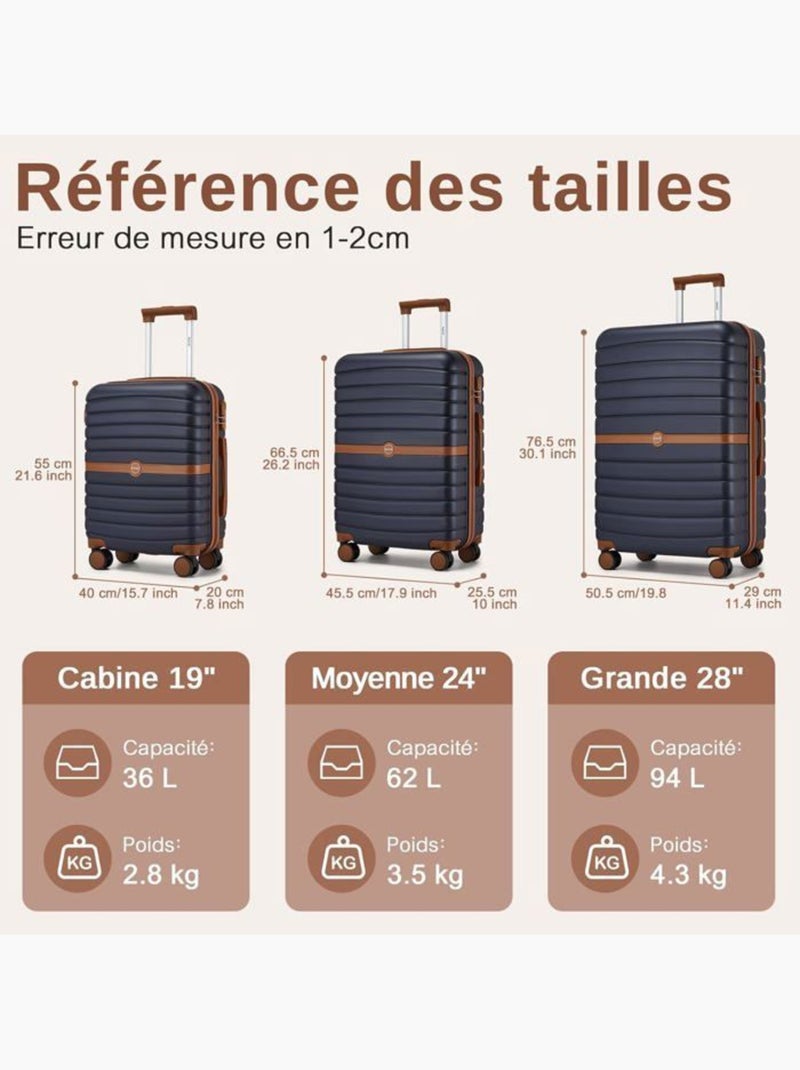 Set de 5 valises - 55/66/76 cm, abs + pc, 4 roues - kono Bleu - Kiabi