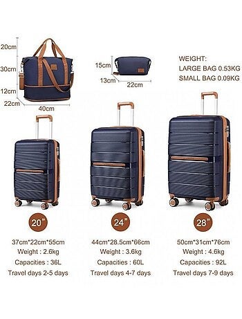 Set de 5 valises - 55/66/76 cm, rigide polypropylène (pp), 4 roues 360° - british traveller
